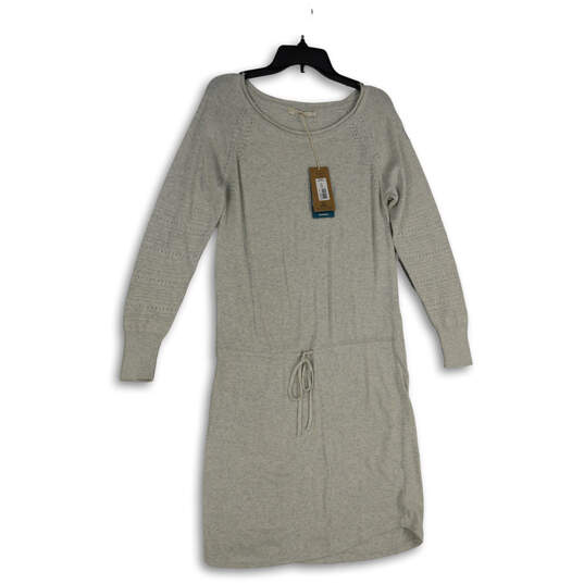 NWT Womens Gray Knitted Long Sleeve Tie Waist Sweater Dress Size Medium image number 1