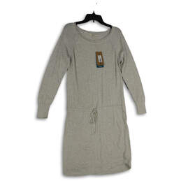 NWT Womens Gray Knitted Long Sleeve Tie Waist Sweater Dress Size Medium