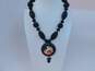 Hotcakes Design 925 Carved Black Lucite Onyx Floral Victorian Lady Necklace 92.3g image number 1
