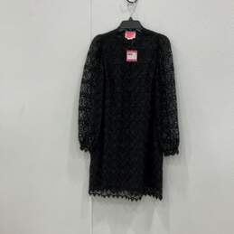 NWT Womens Black Lace Scallop Long Sleeve Button Mini Dress Size 8