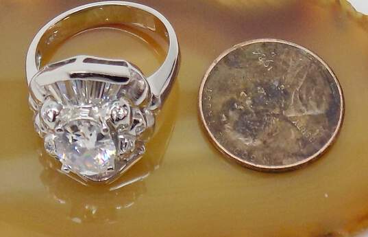 14K White Gold Oval & Baguette Cut Cubic Zirconia Ring- For Repair 7.0g image number 2