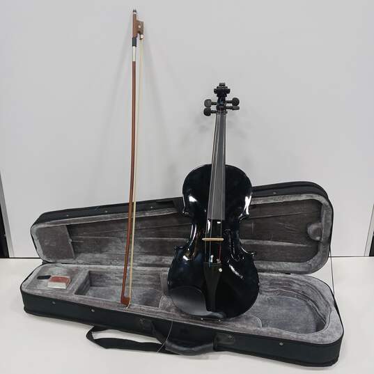 Le Var Black 4 String Violin Model JYVL-E900MB In Case With Bow (Missing A String) image number 9