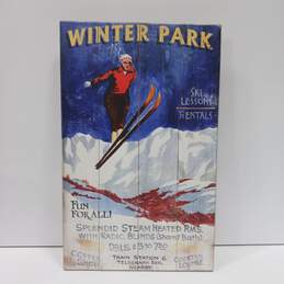 Vintage Wooden Winter Park Ski Resort Advertising Sign
