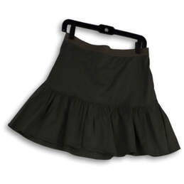 Womens Green Flat Front Regular Fit Side Zip Ruffle Hem Mini Skirt Size 2