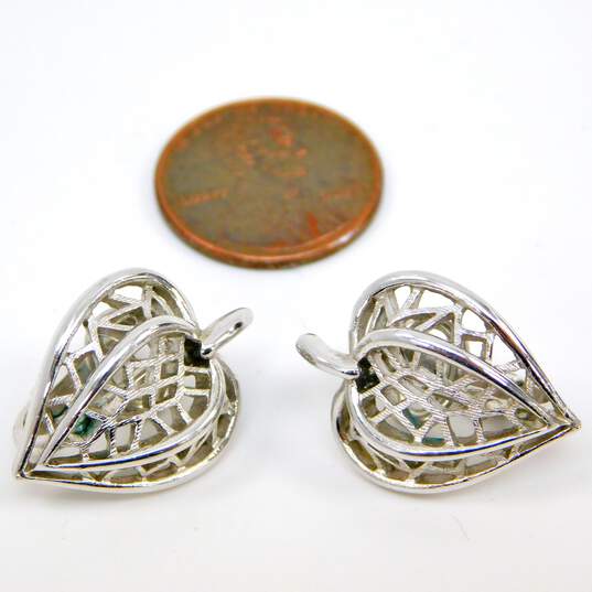 Vintage Crown Trifari Silver Tone Leaf Clip-On Earrings 6.4g image number 5