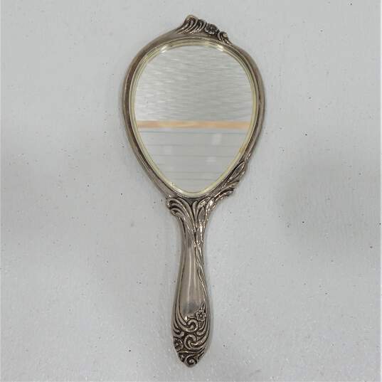 Vintage Silver Plate Art Nouveau Vanity Mirror & Velvet Clutch Purse Handbags image number 2