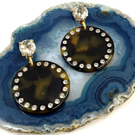 Designer J. Crew Gold-Tone Round Tortoise Rhinestone Dangle Earrings image number 1