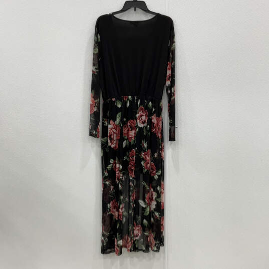 Womens Black Stylish Floral Long Sleeve V-Neck Pullover Maxi Dress Size 2XL image number 2
