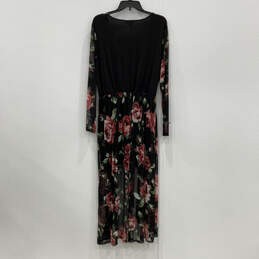 Womens Black Stylish Floral Long Sleeve V-Neck Pullover Maxi Dress Size 2XL alternative image