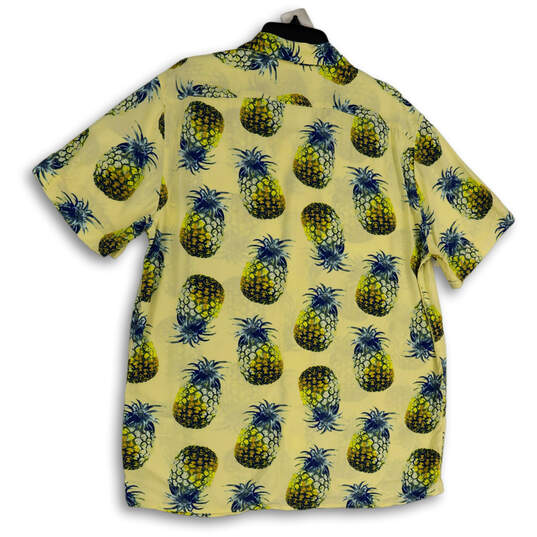NWT Mens Yellow Blue Pineapple Print Short Sleeve Button-Up Shirt Size L image number 2