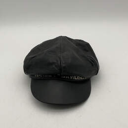 Womens Black Leather Adjustable Newsboy Cap Hat Size Medium
