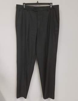 Mens Gray Wool Pinstripe Flat Front Straight Leg Formal Dress Pants Size 36 alternative image
