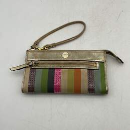 Coach Womens Multicolor Striped Sequin Wristlet Wallet With Matching Coin Purse