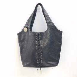 Stuart Weitzman Black Leather Corset Lace Up Large Shoulder Tote Bag