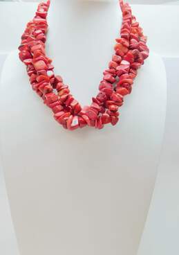 Sterling Silver Rustic Coral Nugget 3 Strand Necklace 211.0g