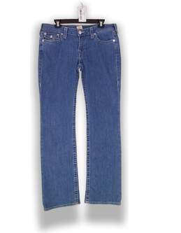 Womens Blue Mid Rise Coin Pocket Straight Leg Button Denim Jeans Size Large