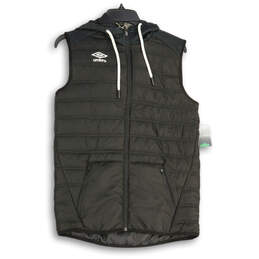 NWT Mens Black Hooded Drawstring Full-Zip Puffer Vest Size Small