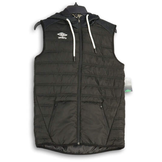 NWT Mens Black Hooded Drawstring Full-Zip Puffer Vest Size Small image number 1