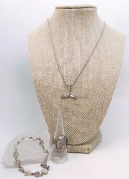 Artisan 925 Sea Side Theme Necklace & Bracelet w/Shell Ring 21.2g