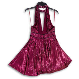 Womens Purple Sequin Sleeveless Halter Neck Back Zip Mini Dress Size 0 alternative image