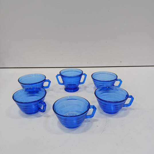 Set of 6 Hazel Atlas Moderntone Cobalt Blue Depression Glass Cups image number 1