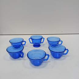 Set of 6 Hazel Atlas Moderntone Cobalt Blue Depression Glass Cups