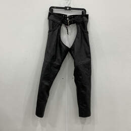 Womens Black Leather Adjustable Waist Belt Riding Chaps Pants Size Medium