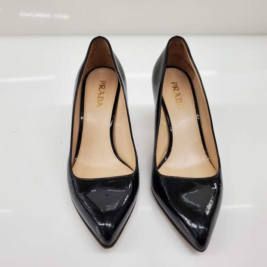 Prada Women's Classic Black Patent Leather Pointed Toe Heels Size 6 w/COA image number 1