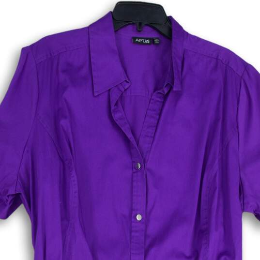 Apt.9 Womens Purple Spread Collar Short Sleeve Belted Shirt Dress Size 3X image number 3