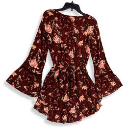 Womens Red Floral Flared Sleeve Round Neck Pullover Fit & Flare Dress Sz XS alternative image
