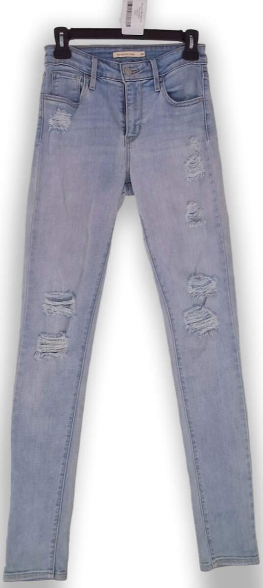 Womens Blue Distressed Straight Leg Slim Fit Coin Pocket Denim Jeans Size XS image number 1