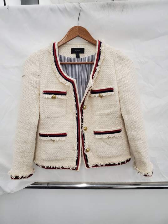Women J.Crew Buttons up Wool White And Red Jacket Size-0 Size-S image number 1