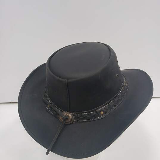 Conner Australian Down Under Black Leather Hat Size M image number 2