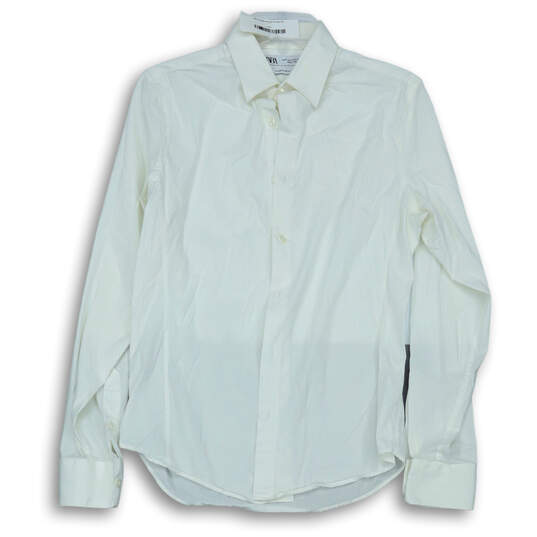 Mens White Long Sleeve Spread Collar Super Slim Fit Dress Shirt Size Medium image number 1