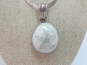 Artisan 925 Sand Dollar Fossil Cabochon Chunky Pendant Wide Herringbone Chain Necklace 31.9g image number 3