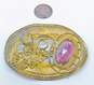 Antique Victorian Brass Purple Faceted Crystal Floral Brooch 26.7g image number 5