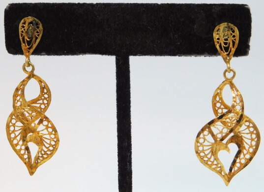 14K Yellow Gold Filigree Drop Earrings 3.6g image number 2