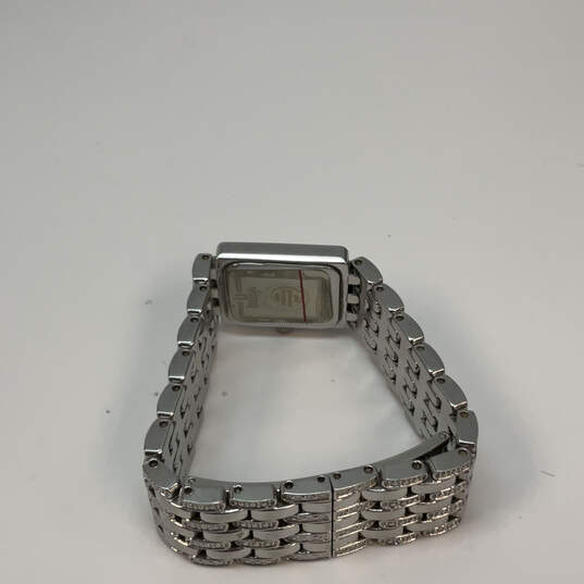Designer Bulova Silver-Tone Rhinestone Rectangle Dial Analog Wristwatch image number 4