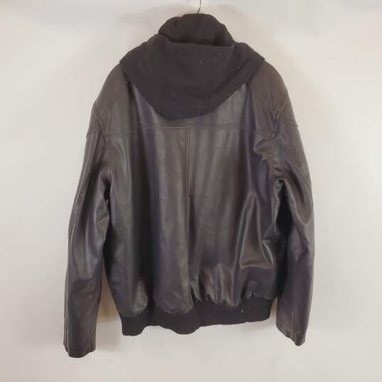 Guess Men Black Faux Leather Jacket + Hood XL image number 2