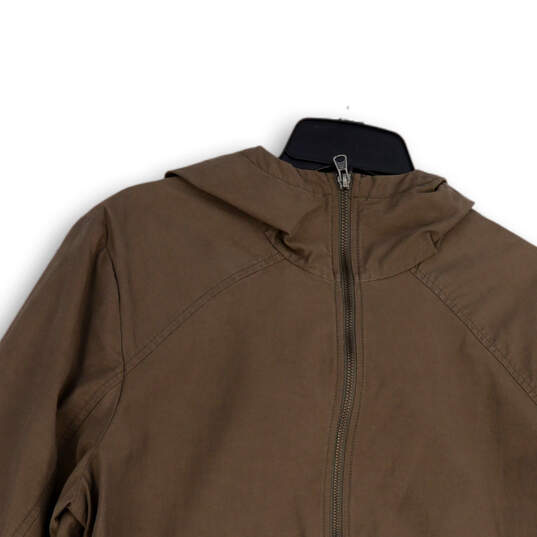Womens Brown Long Sleeve Pockets Hooded Full Zip Windbreaker Jacket Size XL image number 3