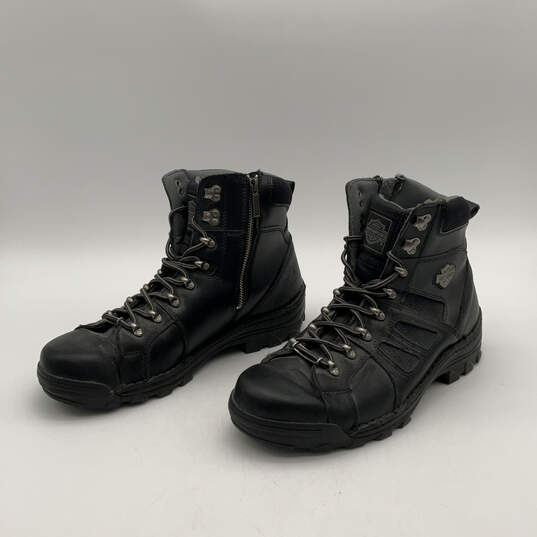 Mens 94103 Black Leather Round Toe Lace-Up Ankle Motorcycle Boots Size 11.5 image number 4