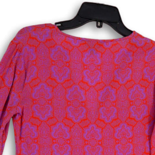 Womens Red Purple Geometric Split Neck Side Slit Pullover Tunic Top Sz XXS image number 4