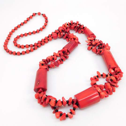Artisan Dyed Coral & Onyx Beaded Multi Strand Necklace image number 4