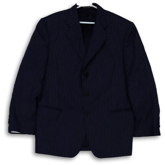 Mens Blue Striped Long Sleeve Notch Lapel Collar Three Button Blazer Sz 42 image number 1