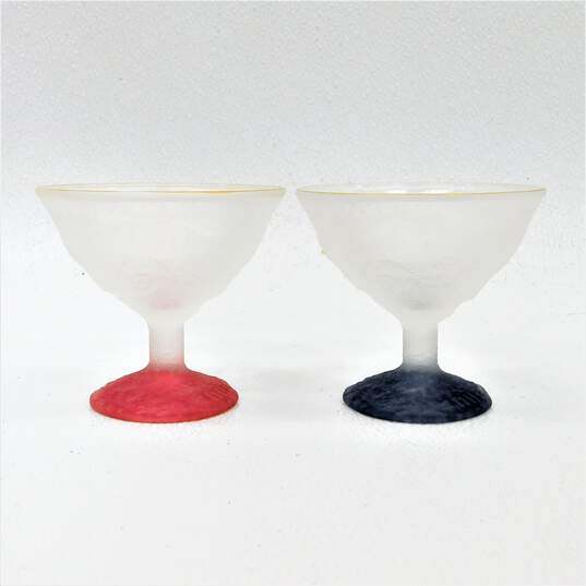 VNTG Artist Signed Frosted Art Glass Sherbert Frozen Cocktail Glasses Set of 4 image number 2