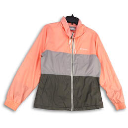 Womens Multicolor Color Block Mock Neck Full-Zip Windbreaker Jacket Size M