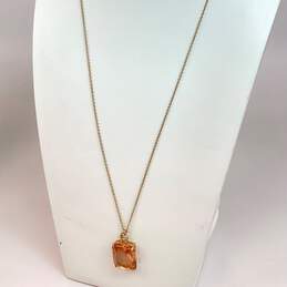 Designer Fossil Gold-Tone Link Chain Crystal Rectangle Pendant Necklace