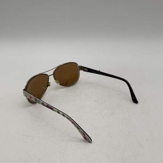 Womens Adrian Silver-Tone Floral Frame Brown Lens Adjustable Aviator Sunglasses image number 3