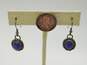 Signed J Rogers 925 Southwestern Lapis Lazuli Cabochon Notched Drop Earrings 7.5g image number 4
