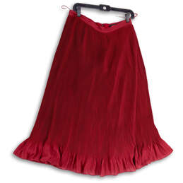 Womens Red Pleated Front Ruffle Hem Back Zip Knee Length A-Line Skirt Sz 8
